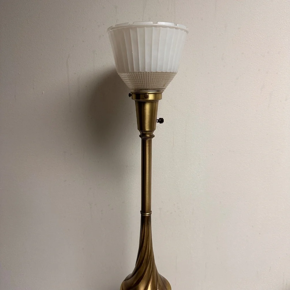 Vintage Hollywood Regency Tall Blue Glass Brass Swirl Rembrandt Lamp Germany